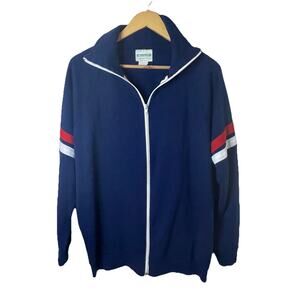 Vtg 70s Streetwear Navy Soccer Tennis Track Warm Up Sweater Jacket Retro M/L/XL